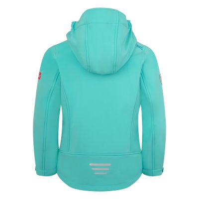 2. Trollkids Trollfjord Softshell Jacket Mist Aquamarine/Harbor Blue Mellow Peach (175-137)