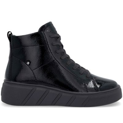 8. Women's patent leather platform ankle boots, black, Rieker W2661-01
