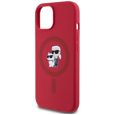 6. Karl Lagerfeld Silicone Karl&Choupette Heads Ring MagSafe iPhone 15 Case - Red
