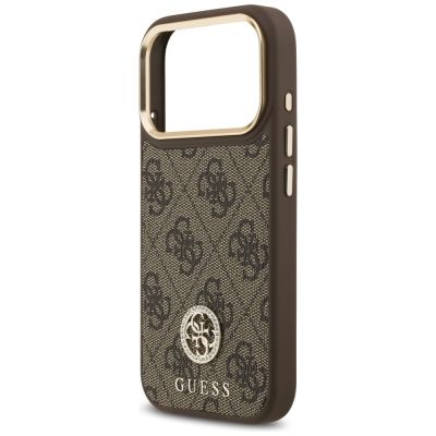 6. Guess 4G Strass Logo & Big Strap Metal Buttons MagSafe Case for iPhone 17 Pro - Brown