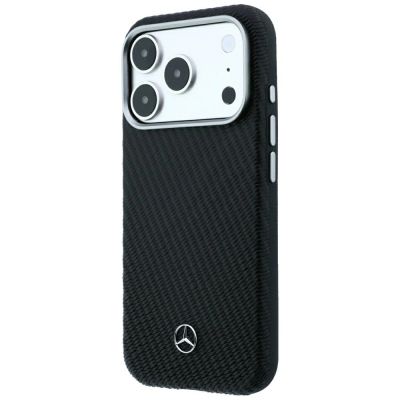 2. Mercedes Leather Semi Wrap Wood Effect MagSafe Case for iPhone 17 Pro / 18 Pro - Black