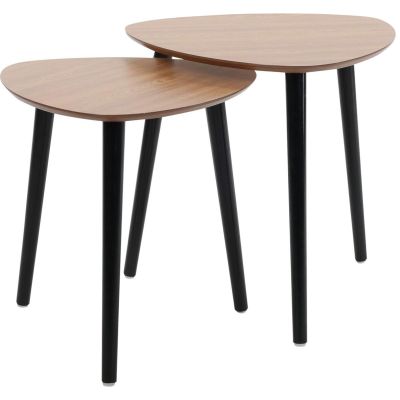 2. COFFEE TABLE WITH 3 LEGS, WOODEN TABLETOP, SET OF 2