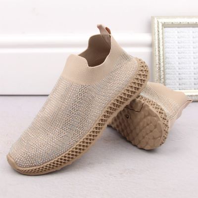 6. D&A W OLI257A beige slip-on sneakers with rhinestones