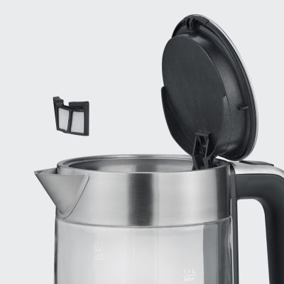 7. SEVERIN ELECTRIC KETTLE GLASS AND STEEL, 1.7L, CONCEALED HEATER, STRIX CONTROLLER, CABLE RECESS, WATER INDICATOR, 2200W WK3420