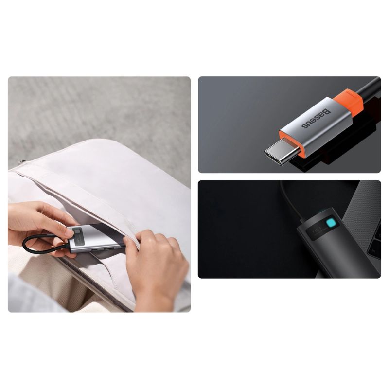 21. Baseus Metal Gleam Series multifunctional USB HUB 7in1 Type C HDMI TF PD card reader gray (WKWG020113)