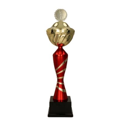 Gold and burgundy metal cup with lid ORAR RD