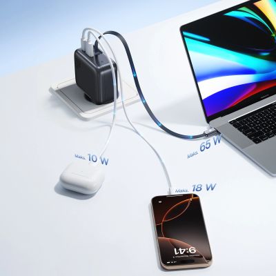 11. Baseus EnerCore CJ11 100W Wall Charger with USB-A and USB-C Ports and Retractable USB-C Cable - Black