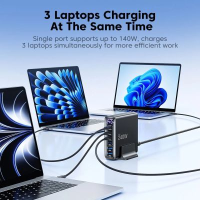 6. Tech-Protect DC240W-GaN Charging Station 6 Ports 4 x USB-C 2 x USB-A 240W QC3.0 - Black
