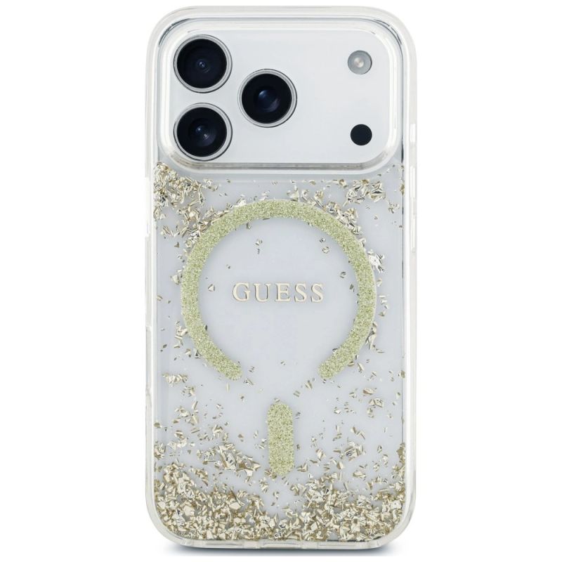 3. Guess Resin Bottom Glitter MagSafe Case for iPhone 18 Pro / 17 Pro - Gold
