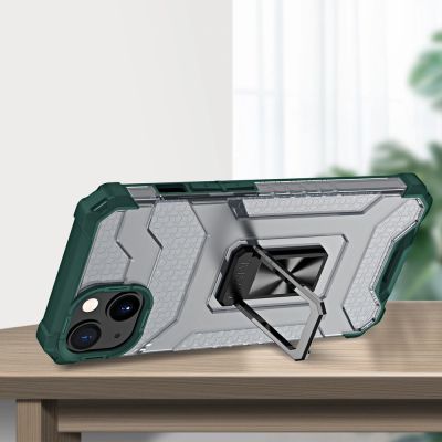 3. Crystal Ring Case Kickstand Tough Rugged Cover for iPhone 13 mini green