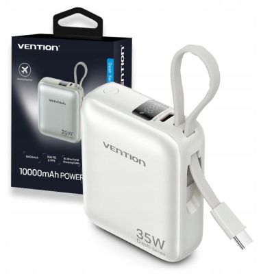 Vention 10000mAh 35W PD Power Bank with Built-in USB-C Cable Beige