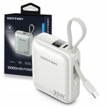 Vention 10000mAh 35W PD Power Bank with Built-in USB-C Cable Beige