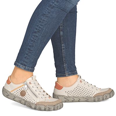 6. Women's leather openwork shoes, beige, Rieker L0355-61