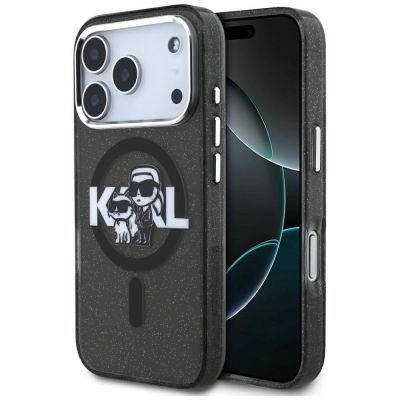 Karl Lagerfeld IML Glitter Karl & Choupette Sketch Logo MagSafe Case for iPhone 17 Pro - Black