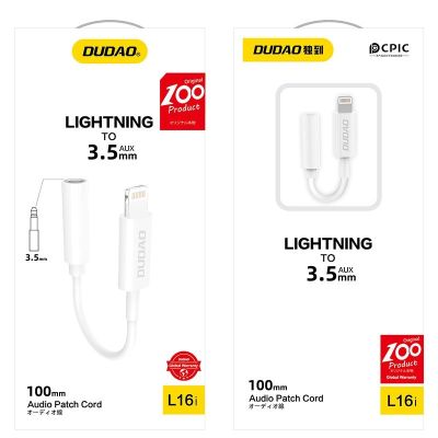 5. Dudao audio adapter headphone adapter from Lightning to 3.5 mm mini jack white (L16i white)
