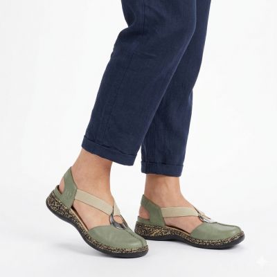 5. Rieker 46461-52 Green Leather Closed-Toe Sandals