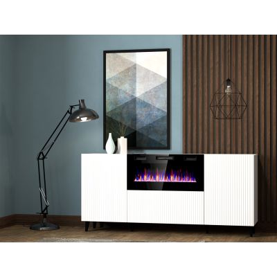 3. PAFOS chest of drawers with electric fireplace 180x42x82 white matt