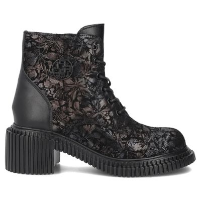 2. Women's leather ankle boots with a floral pattern, black Filippo DBT8072/26