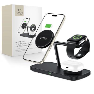 Tech-Protect QI15W-A45 3in1 Wireless Charger with MagSafe for Apple Devices - Black
