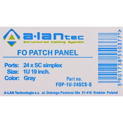 12. Alantec Fiber optic distribution box 24xSC simplex / 24xLC duplex 19" 1U with front panel and mounting accessories (glands, bands), extendable (FOP-1U-24SCS-S)