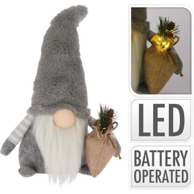 47. DECORATIVE PLUSH LED gnome 38CM GRAY