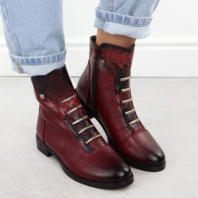 11. Women’s burgundy croc-effect ankle boots Jezzi ASA62-16