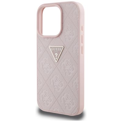 6. Guess Hot Stamp 4G Pattern Triangle Metal Logo iPhone 16 Pro Case - Pink