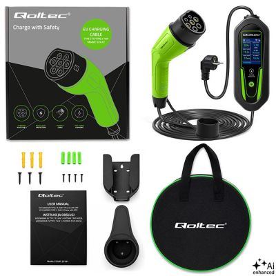 10. Qoltec Charger for electric cars EV and hybrids with 2-in-1 regulation Type2 | 3.5kW | 230V | SCHUKO 16A | Wi-Fi | Tuya | Smart life | LCD | 5m