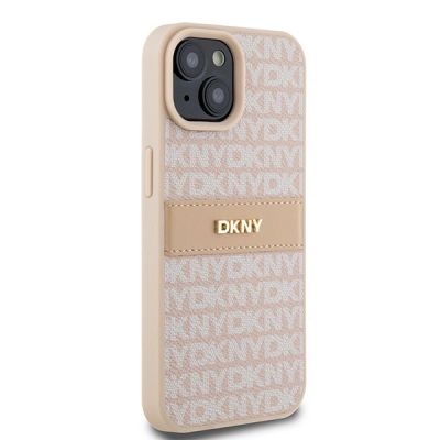 4. DKNY Leather Mono Stripe & Metal Logo case for iPhone 15 / 14 / 13 - pink