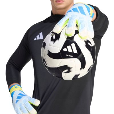 6. adidas Predator Training Goalkeeper Gloves White, Yellow, and Blue KA7786