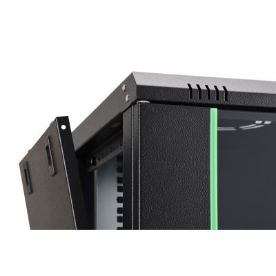 29. DYNAmic 19" 9U wall-mounted network cabinet 600x450, glass door, black, undivided, assembled, 60kg