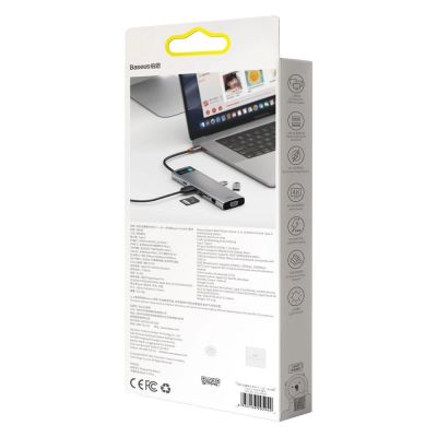 6. Baseus Metal Gleam 11in1 multifunctional USB Type C HUB - 3x USB 3.2 Gen 1 5Gbps / USB Type C PD 100W / 3.5 mm mini jack AUX / VGA Full HD 60Hz / 2x HDMI 4K 30Hz / TF and SD card reader / RJ45 1Gbps gray (CAHUB-CT0G)