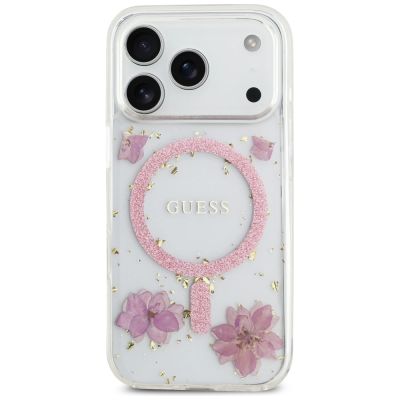 3. Guess Resin Flowers Glitter MagSafe Case for iPhone 17 Pro - Pink