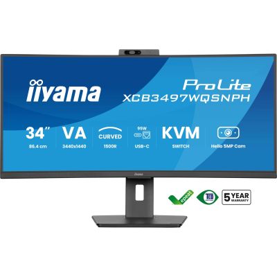2. IIYAMA monitor 86.4cm (34") XCB3497WQSNPH-B1 21:9 HDMI+DP+USB-C Webc