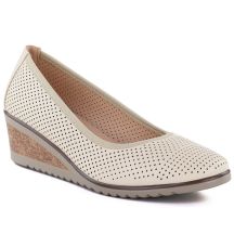 Women's openwork wedge pumps, beige, Vinceza 58629
