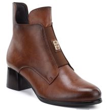 Women's insulated ankle boots with a block heel, brown, Potocki SZ12868