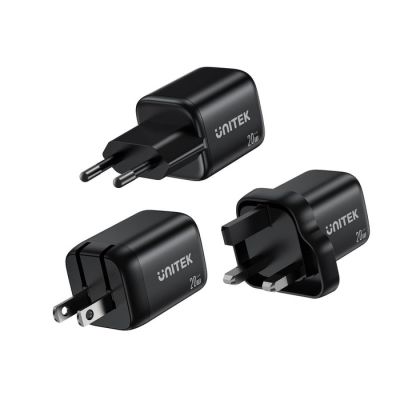 21. UNITEK 2X GAN WALL CHARGER USB-C & USB-A 20W BLACK