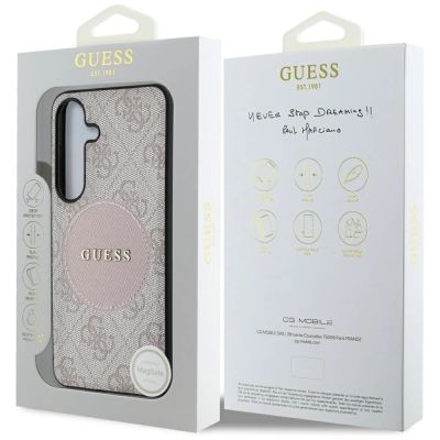 8. Guess 4G Round Patch Classic Logo MagSafe Case for Samsung Galaxy S25 Plus Pink