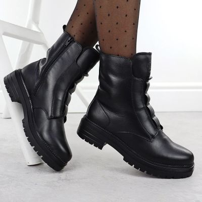 9. Rieker Y3160-00 women's black leather ankle boots
