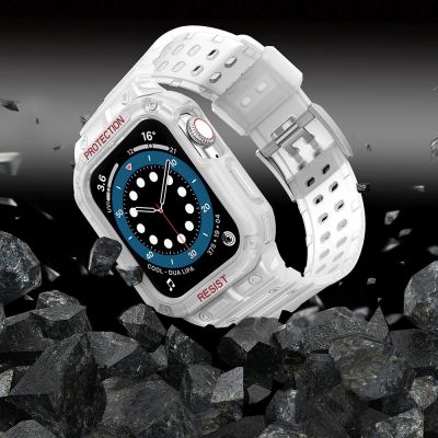6. Protect Strap Band for Apple Watch 42/44/45mm Armored Case Strap - Transparent