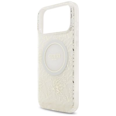 6. Guess IML Flowers Electro Pearl Strap MagSafe Case for iPhone 17 Pro Max - White