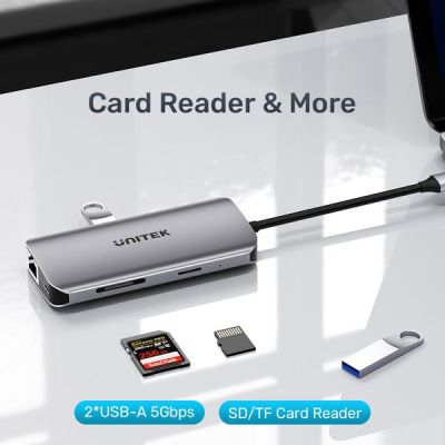 13. UNITEK ACTIVE HUB USB-C 2X HDMI, SD READER, 4K, RJ-45, PD 100W, 5 GBPS