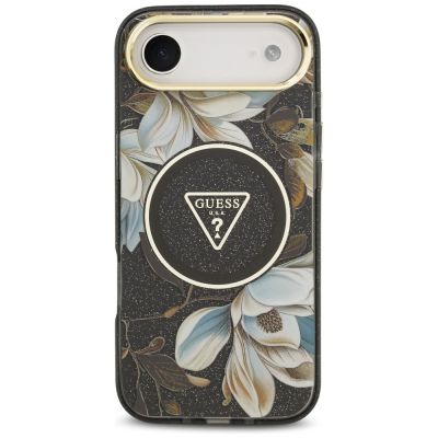 3. Guess IML Glitter Flowers Triangle MagSafe case for iPhone Air - black