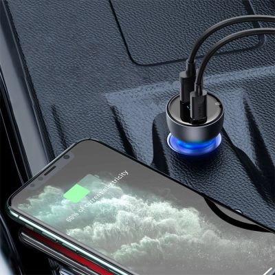 8. Baseus USB / USB Type C car charger 65 W 5 A SCP Quick Charge 4.0+ Power Delivery 3.0 LCD screen gray (CCKX-C0G)