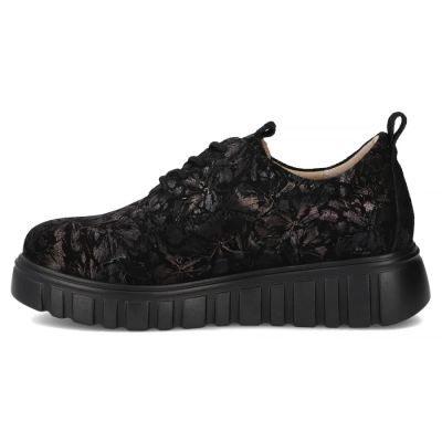 3. Filippo Black Floral Leather Platform Shoes DP6846