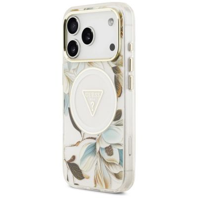 2. Guess IML Glitter Flowers Triangle MagSafe Case for iPhone 18 Pro Max / 17 Pro Max – white