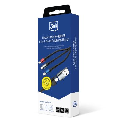8. 3mk Hyper Cable N-SERIES 6 in 1 USB-C / USB-A to USB-C / Lightning / Micro 1.2m QC 3.0 9V / 2A 18W - black