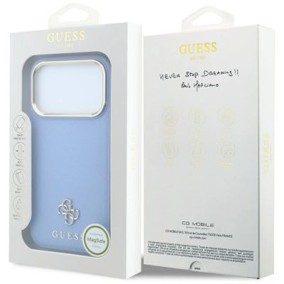 8. Guess Saffiano Small 4G & Classic Logo MagSafe Case for iPhone 18 Pro / 17 Pro - Light Blue