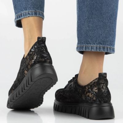 8. Filippo Black Floral Leather Platform Shoes DP6846