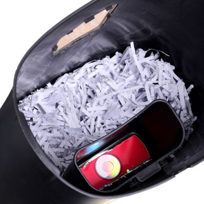 24. Activejet ASH-1201D shredder, P-3, 25 l, 5x38 mm shreds, 12 sheets, black and silver.